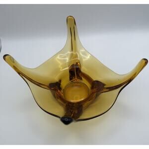 Mid Century Modern Decor Vintage L.E. Smith Amber Swung Glass Bowl Dish 6x6